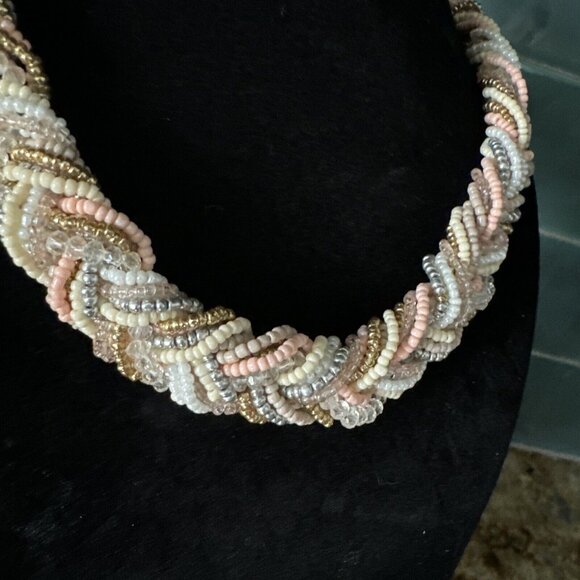 2/$18 SALE! Necklace Beaded‎ Braided Fairycore Thick Multi Strand Choker Pink - Picture 5 of 8